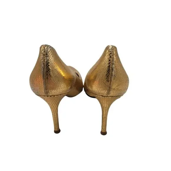 Halston Heritage Gold Heels Leather Pumps - Picture 2 of 11